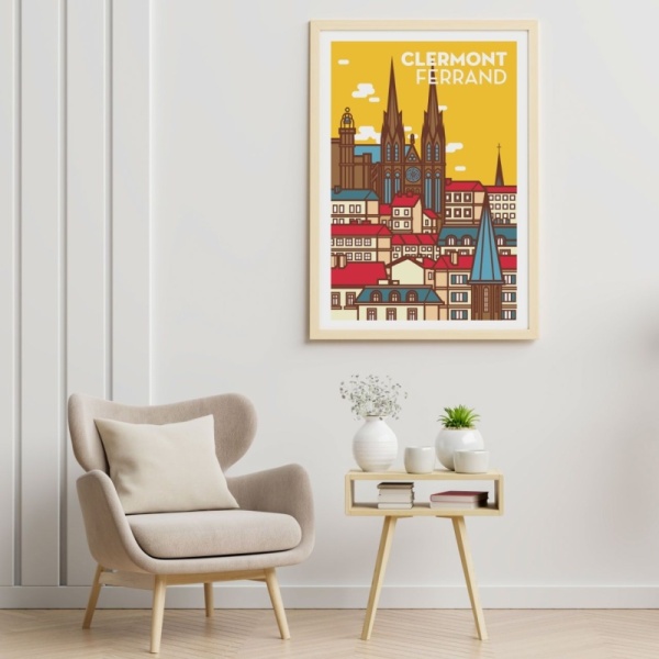 Affiche Cathédrale de Clermont-Ferrand Jaune