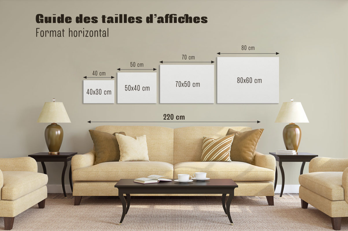 Guide des tailles d'affiche (schéma) Format horizontal