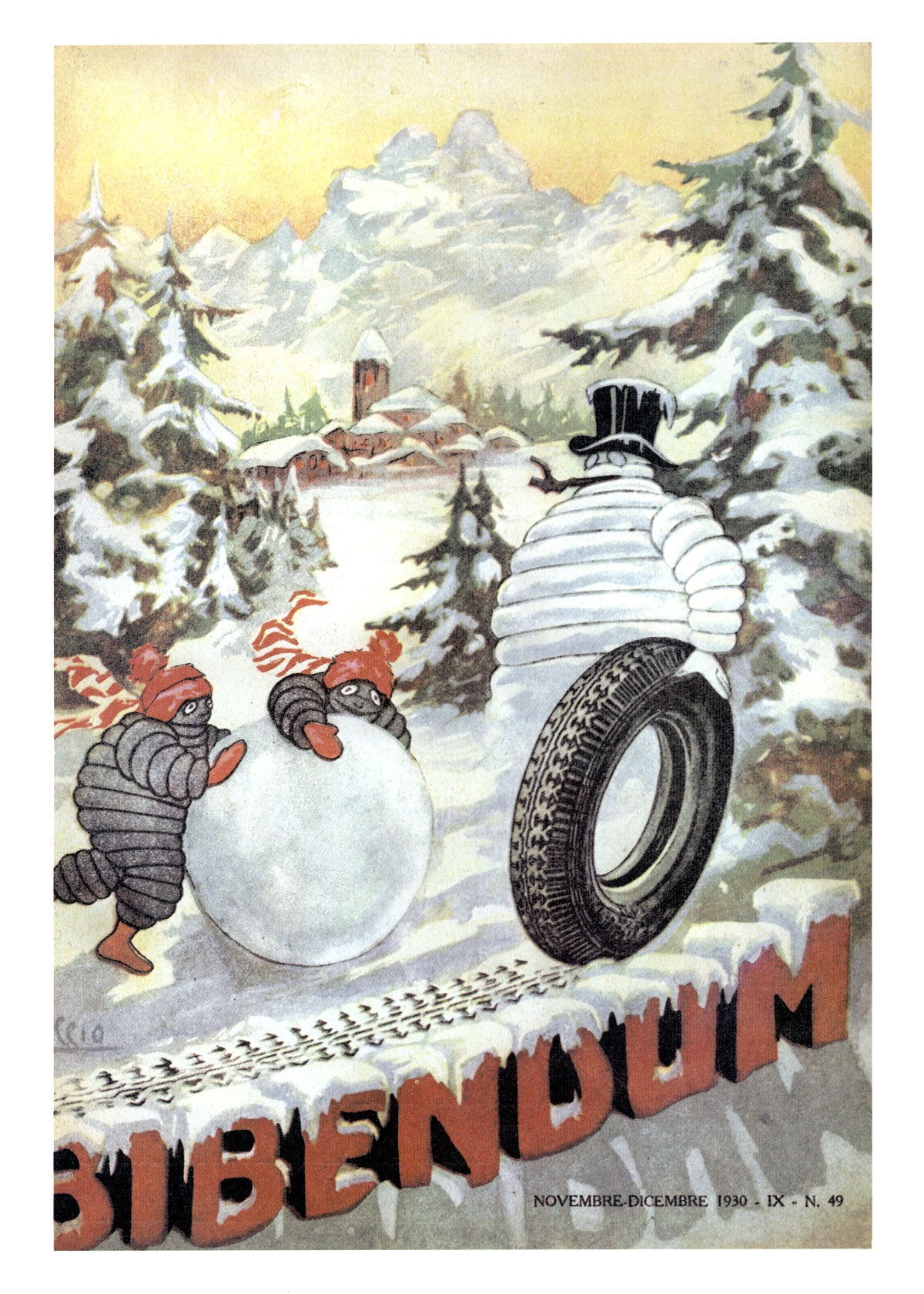 Affiche Michelin Bibendum à la montagne