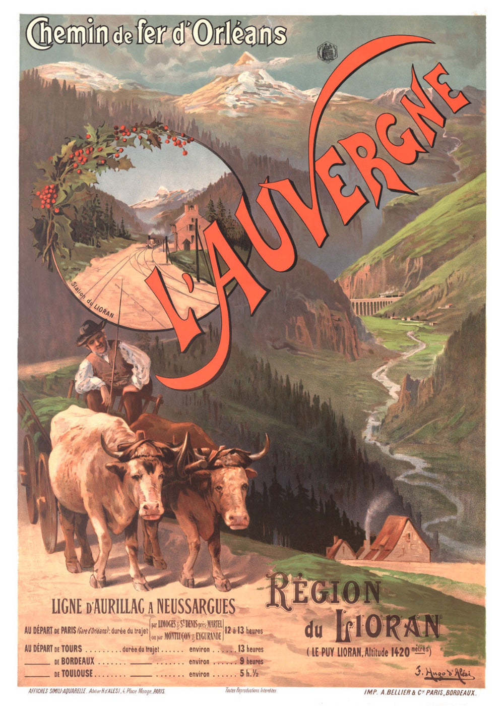 Affiche ancienne de promotion sur l'Auvergne et la Région du Lioran