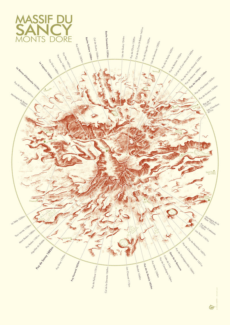 Affiche Carte Massif du Sancy