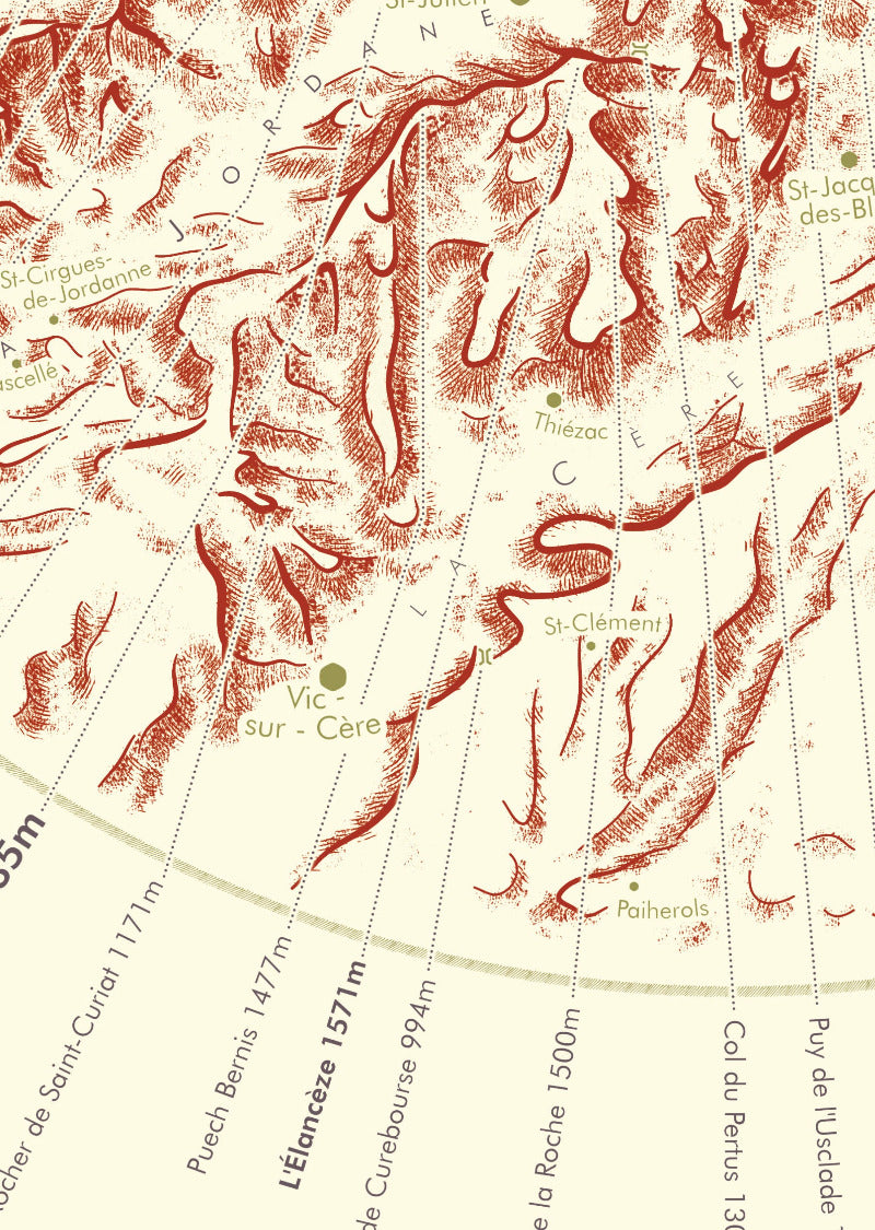 affiche carte Monts du Cantal (détail)