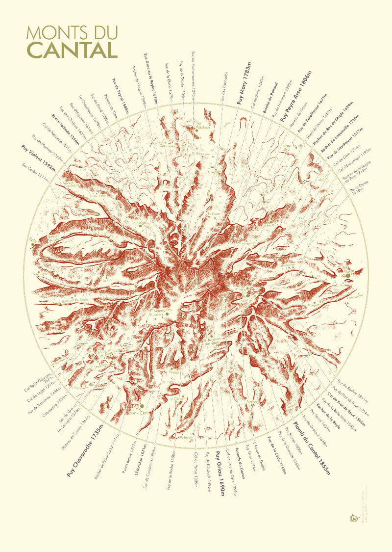 affiche carte Monts du Cantal